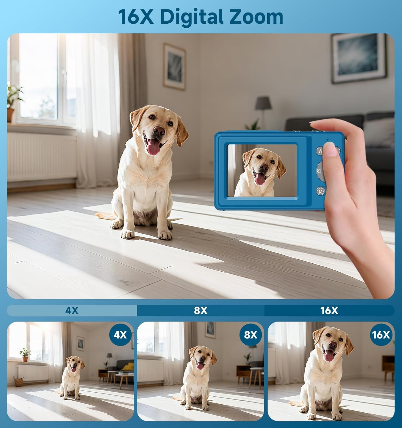 56MP Dual Screen Autofocus Digital Camera, 16X Zoom Anti-Shake, 32GB Card, Compact Vlogging Camera for Teens Adults
