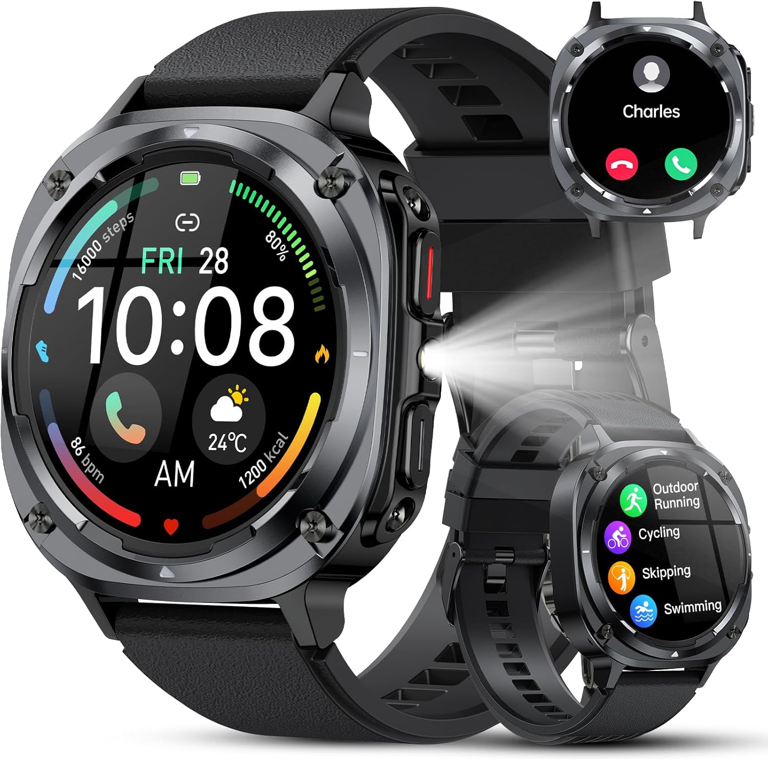 1.39" HD Military Men Smart Watch, Bluetooth Calling, IP68 Waterproof, 30 Days Battery, 114+ Sport Modes, Heart Rate Sleep Tracker for Android iOS