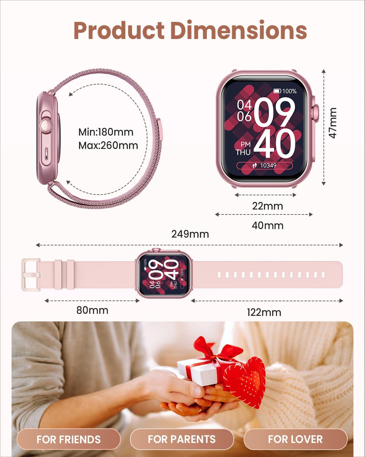 1.83" Women Smart Watch, Android iPhone Compatible, 1000mAh Battery, 5ATM, 110+ Sports Modes, 24/7 Heart Rate SpO2 Sleep & Blood Pressure Monitoring