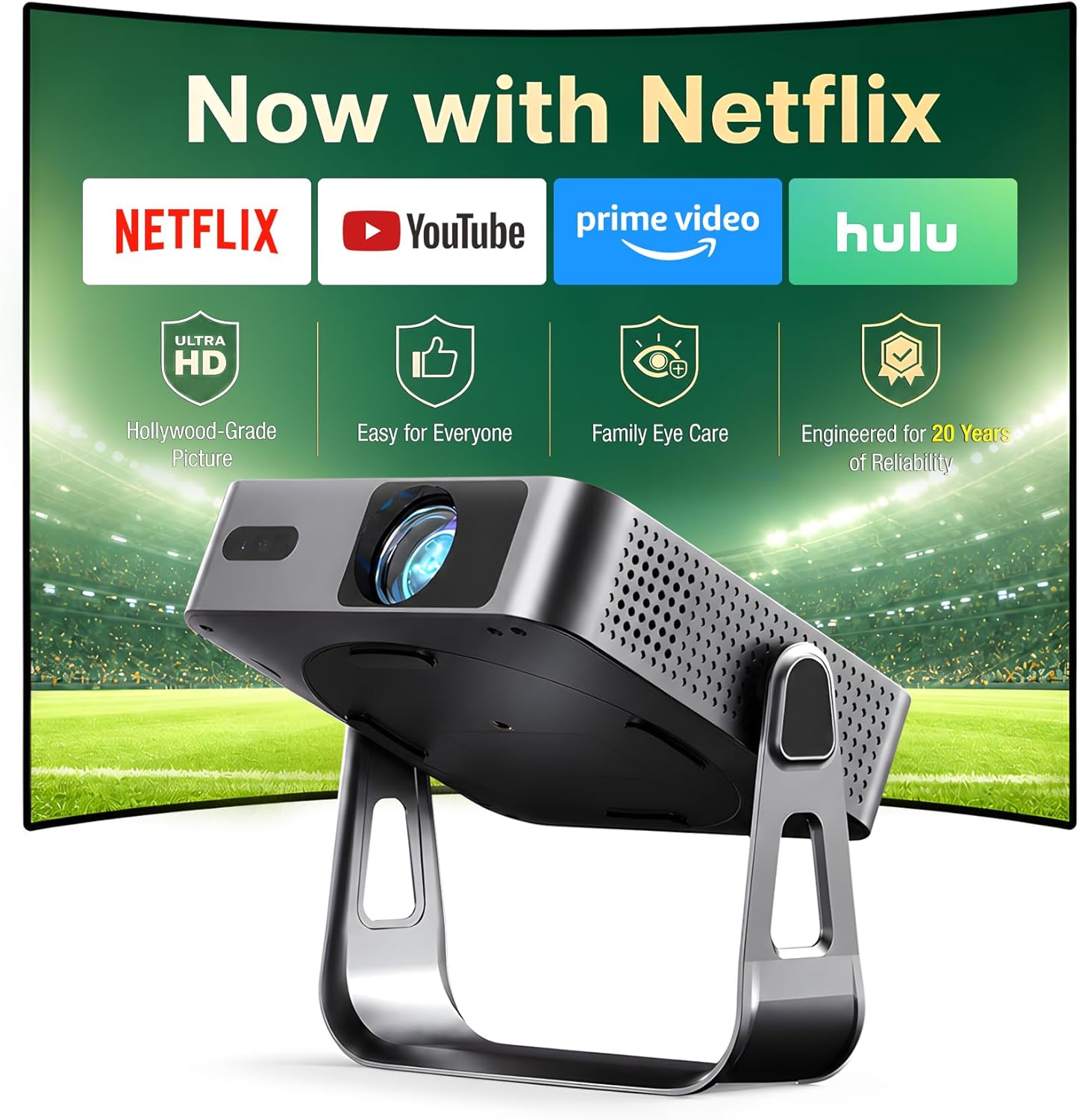 1080P Smart Mini Projector, Officially Licensed APP, 4K Supported, 1.81" Thin, WiFi Bluetooth, Auto Focus Keystone, Portable Home Outdoor Projector