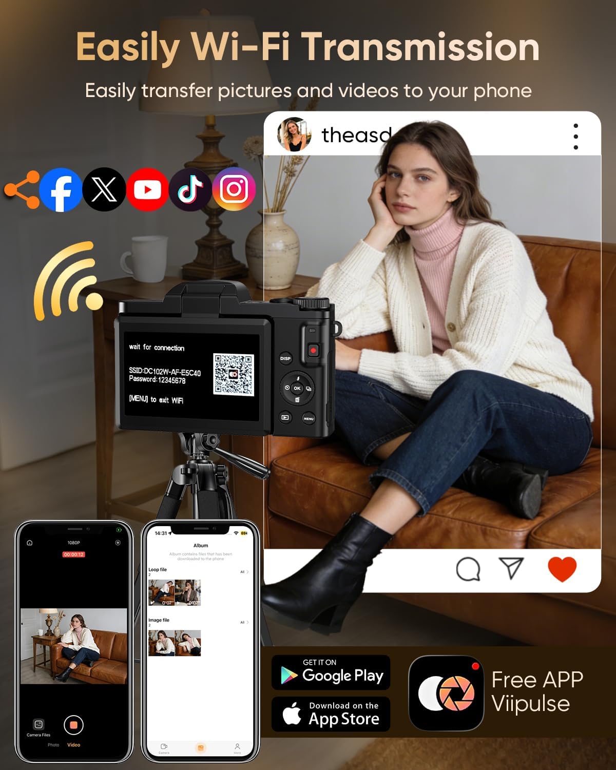 4K 64MP Autofocus Digital Vlogging Camera, WiFi 180° Flip Screen, 16X Zoom Anti-Shake, 32GB Card, 2 Batteries, Black Travel Camera for YouTube Beginners