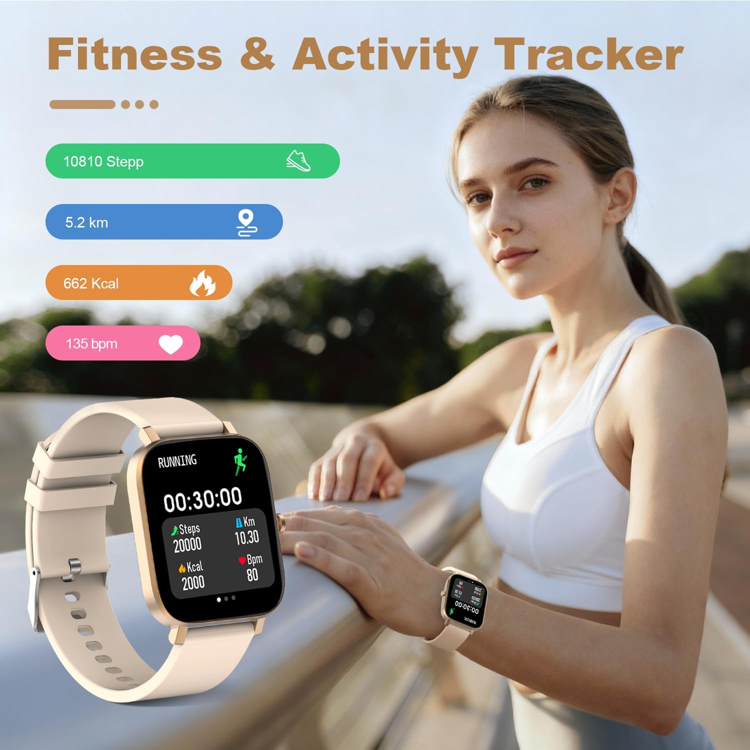 1.69" Full Touch Smart Watch, IP68 Waterproof, Heart Rate Sleep Fitness Tracker for Men Women iPhone Samsung Android