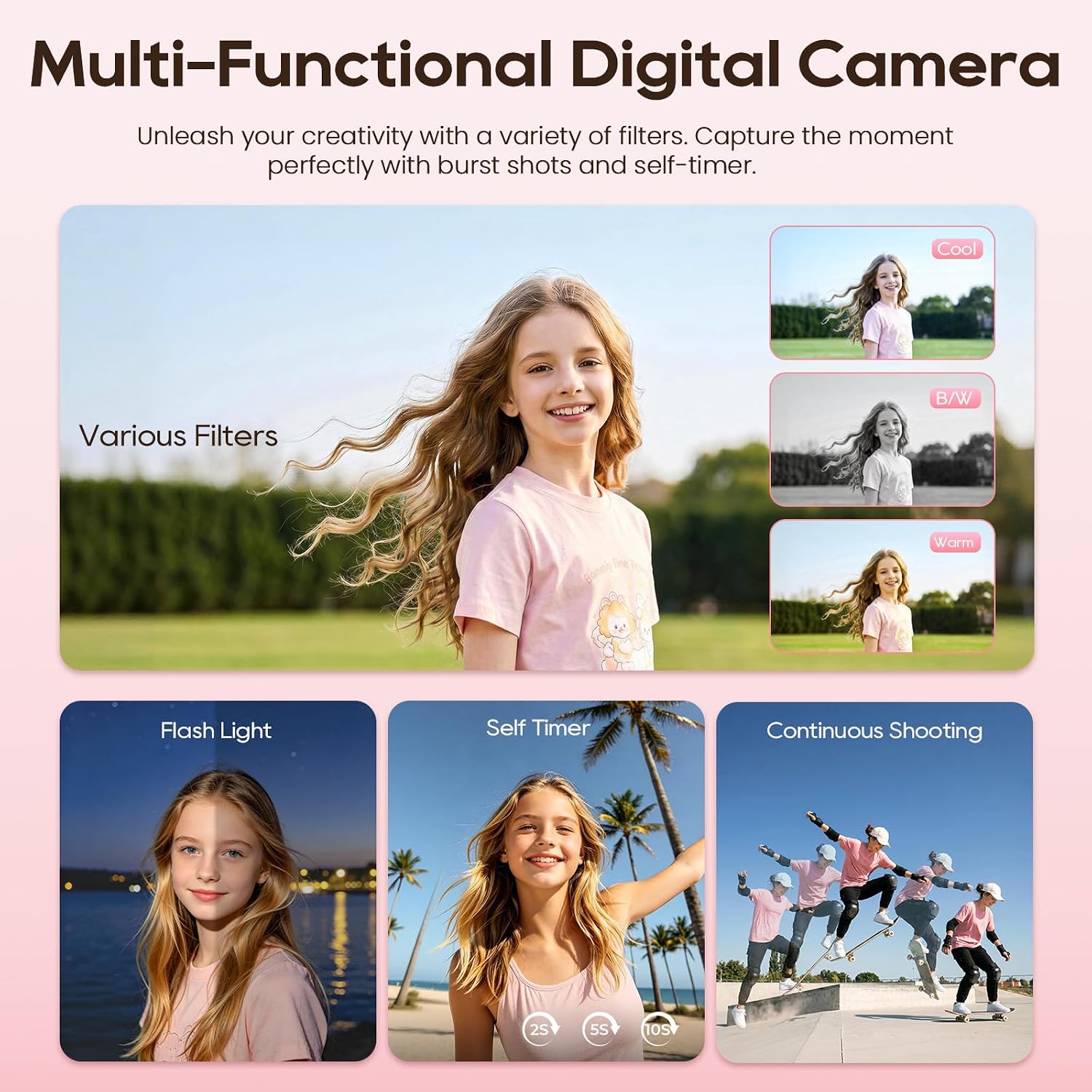 4K 75MP Autofocus WiFi Digital Vlogging Camera, 3'' 180° Flip Screen, 16X Zoom, 32GB TF Card for Kids Teens Beginners