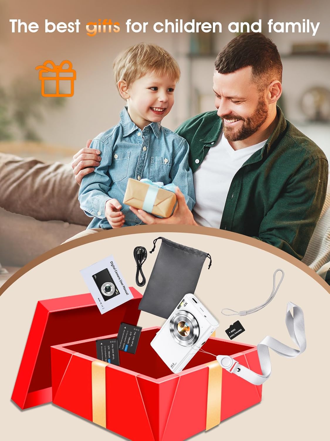 4K 48MP Autofocus Digital Vlogging Camera, 32GB, 16X Zoom, Anti-Shake, 2 Batteries, Point and Shoot Camera for Adult Teen Beginners