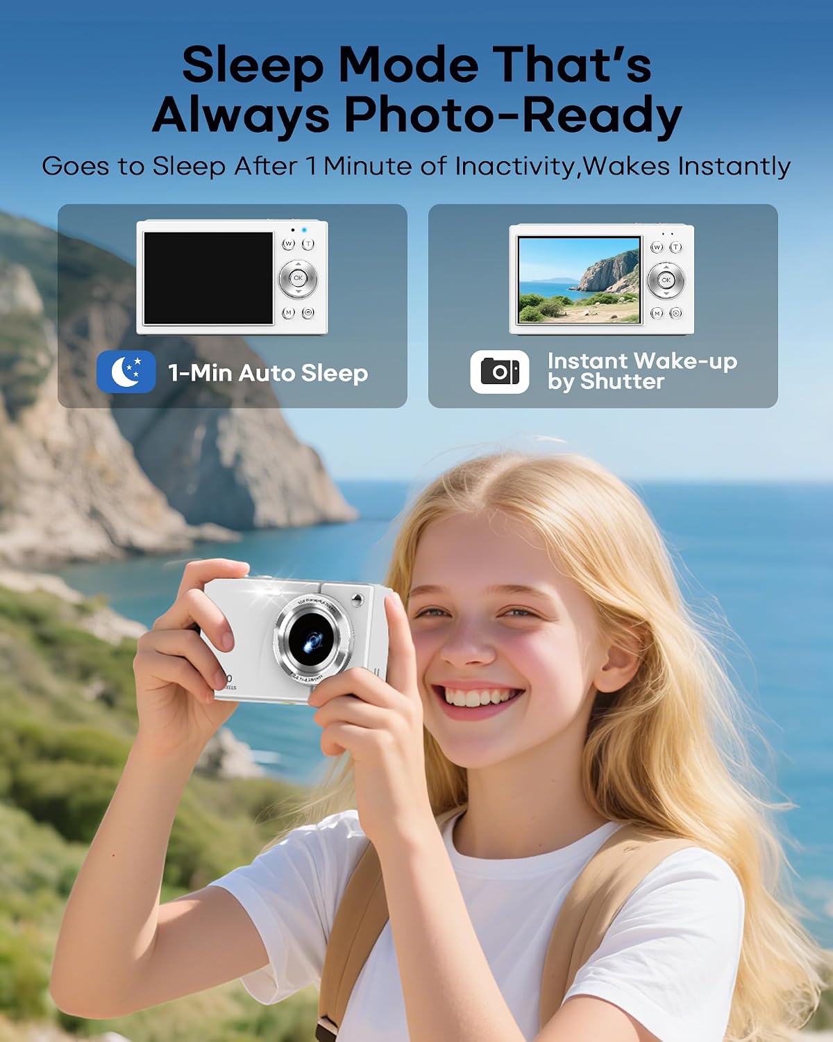 4K 64MP Autofocus Digital Vlogging Camera, 64GB Card, Built-in Battery, 16X Zoom, Self-Timer for Travel YouTube Beginners