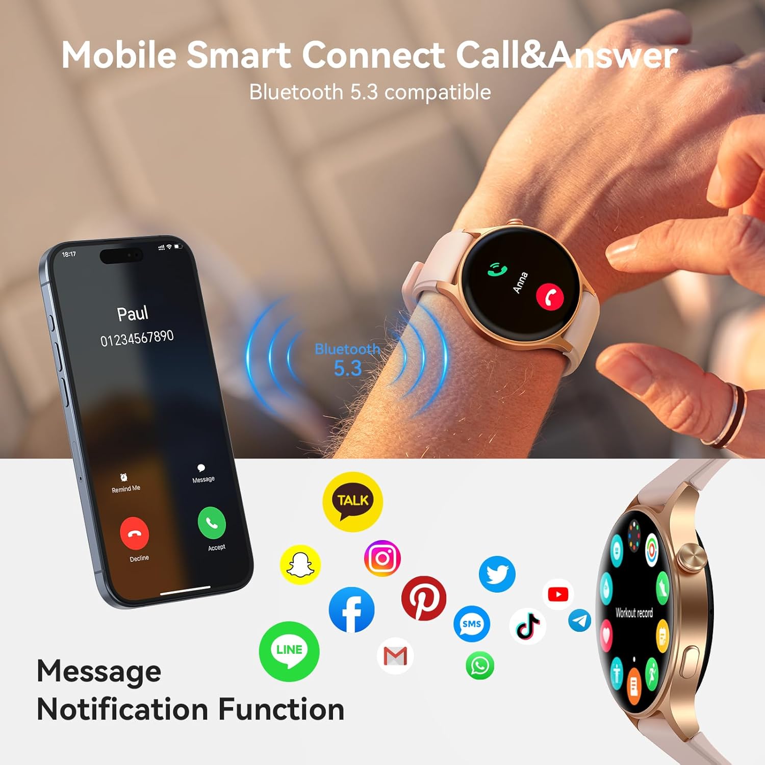 1.32'' AMOLED Women Smart Watch, Bluetooth Calling, 3ATM Waterproof, 110+ Sport Modes, Heart Rate SpO2 Sleep Tracker for iPhone Samsung Android
