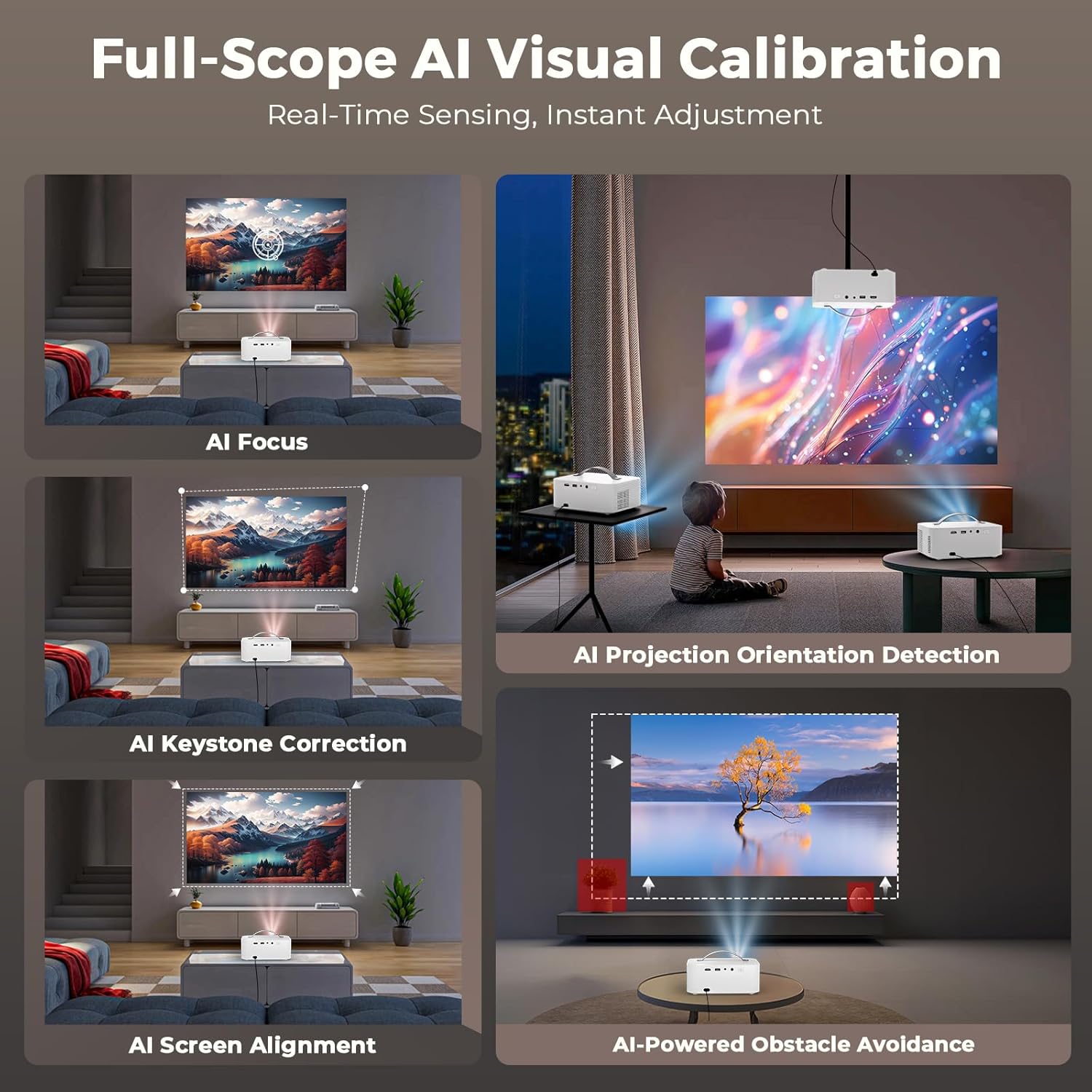 4K Portable Outdoor Projector, Official Apps, 50W Dolby Audio, 3000 Brightness, WiFi Bluetooth, AI Movin 2.0 OS, AI Auto Focus for Home Theater