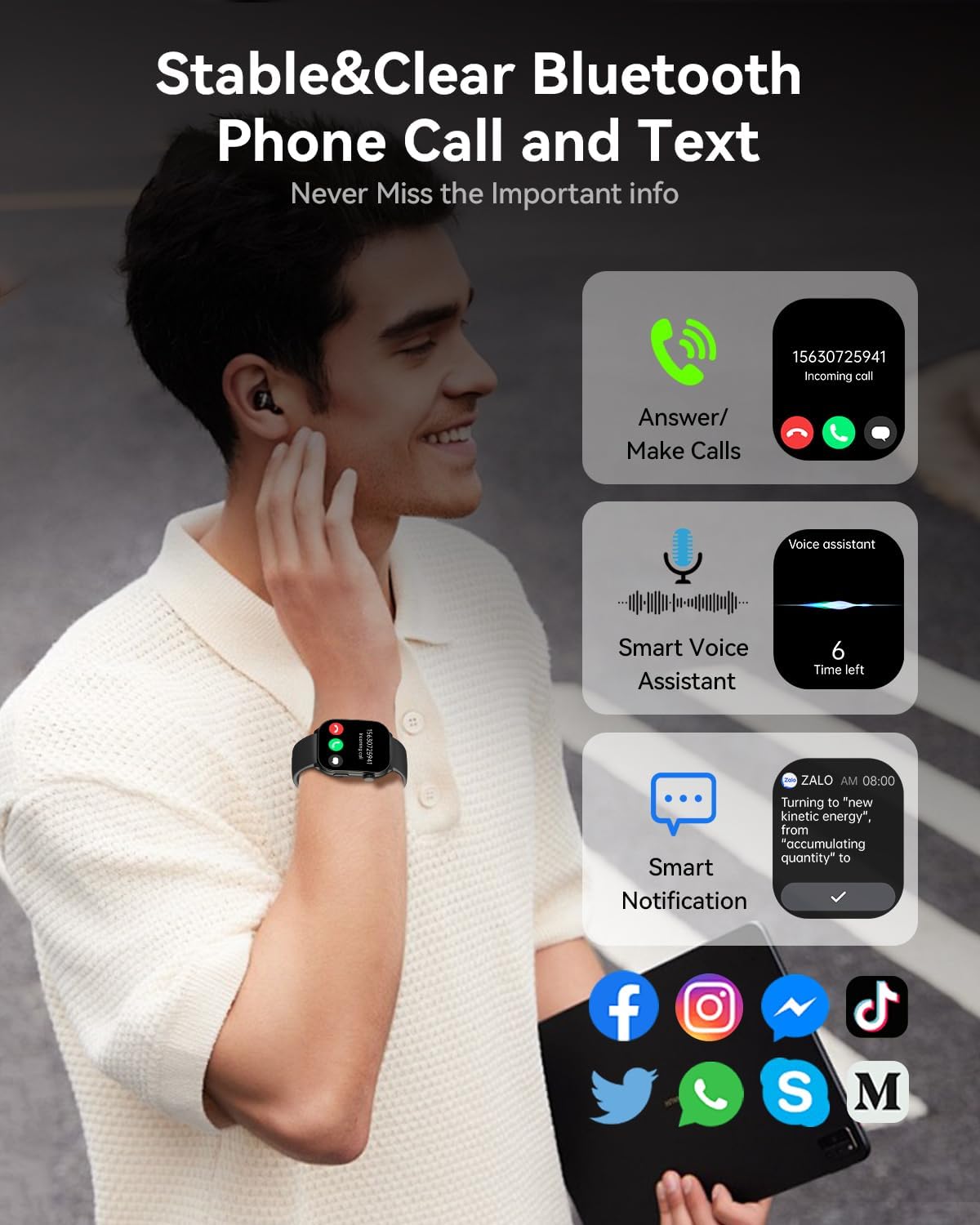 2.1" Curved AMOLED Smart Watch, Bluetooth Calling, IP68 Waterproof, 100+ Sport Modes, Heart Rate SpO2 Sleep Tracker for Men Women Android iOS