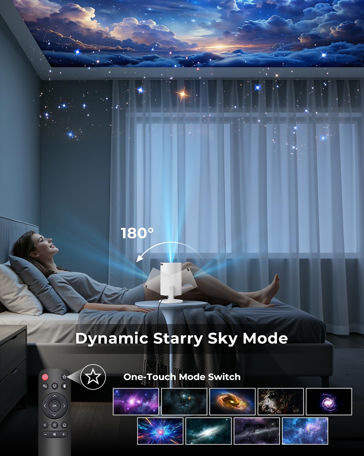 Mini Portable Projector, 4K 1080P Supported, WiFi Bluetooth Built-in Apps, 180° Rotation Auto Keystone, Movie Projector for HDMI USB Smartphone