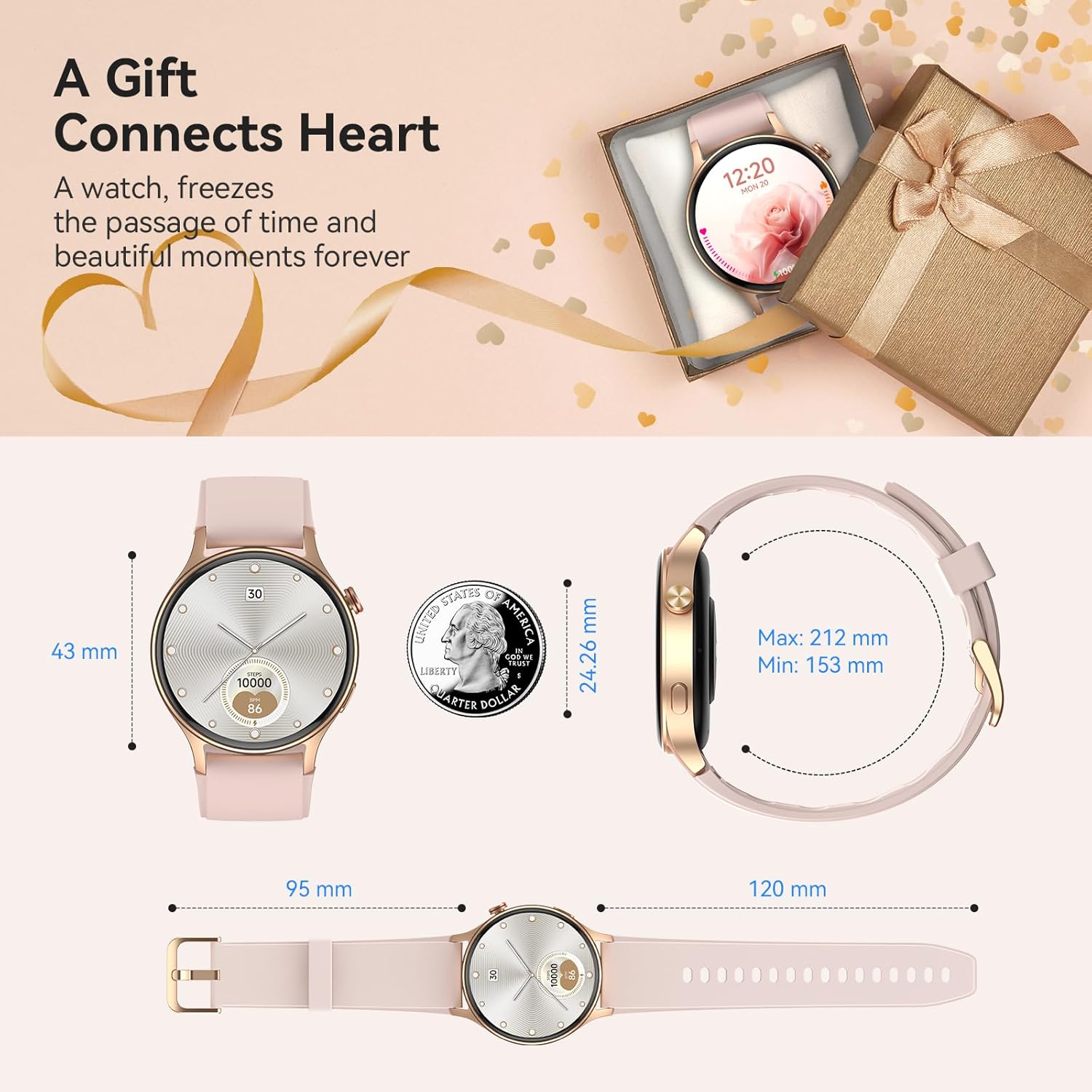 1.32'' AMOLED Women Smart Watch, Bluetooth Calling, 3ATM Waterproof, 110+ Sport Modes, Heart Rate SpO2 Sleep Tracker for iPhone Samsung Android