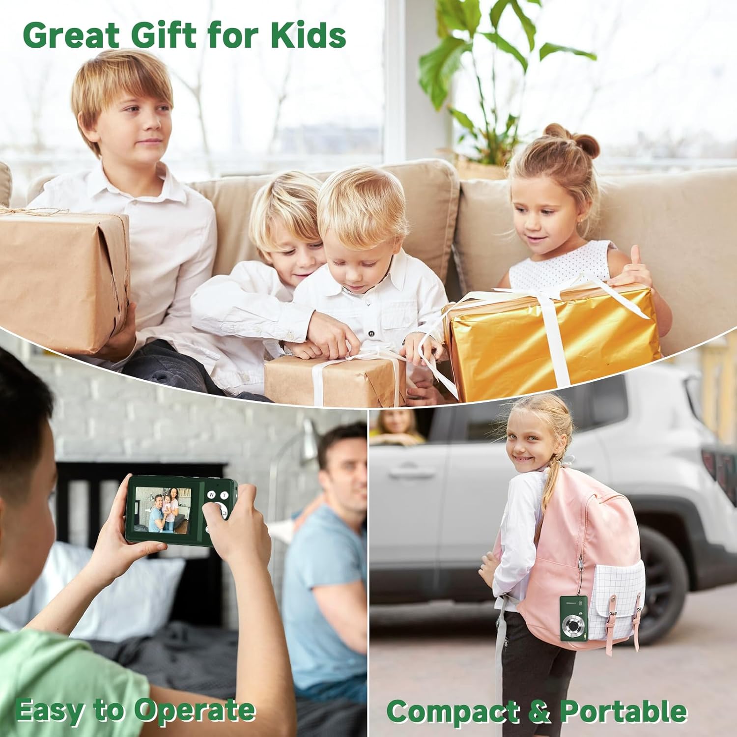 FHD 1080P 44MP Digital Camera, 16X Zoom, Face Detect, Smile Capture, Anti Shake, Compact Camera Gift for Teens Boys Girls