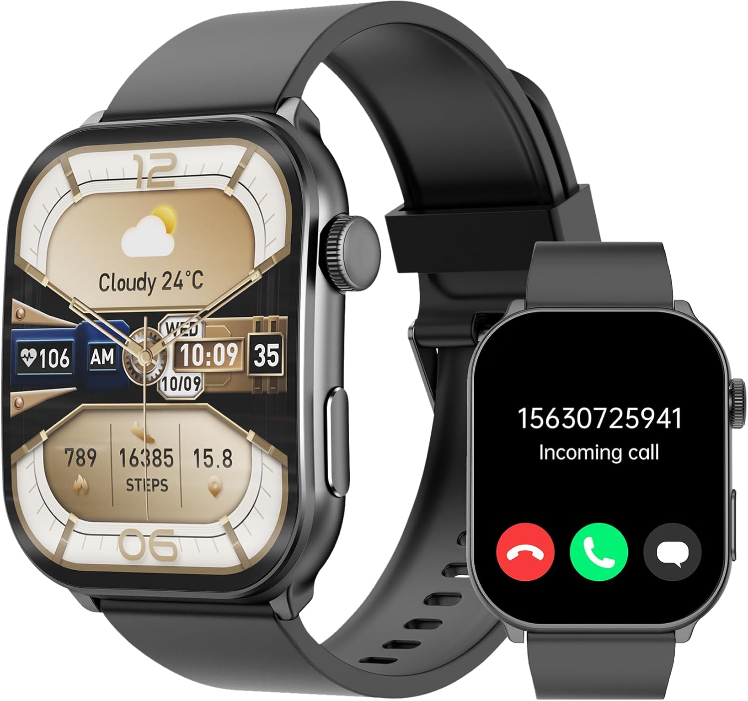 2.1" Curved AMOLED Smart Watch, Bluetooth Calling, IP68 Waterproof, 100+ Sport Modes, Heart Rate SpO2 Sleep Tracker for Men Women Android iOS
