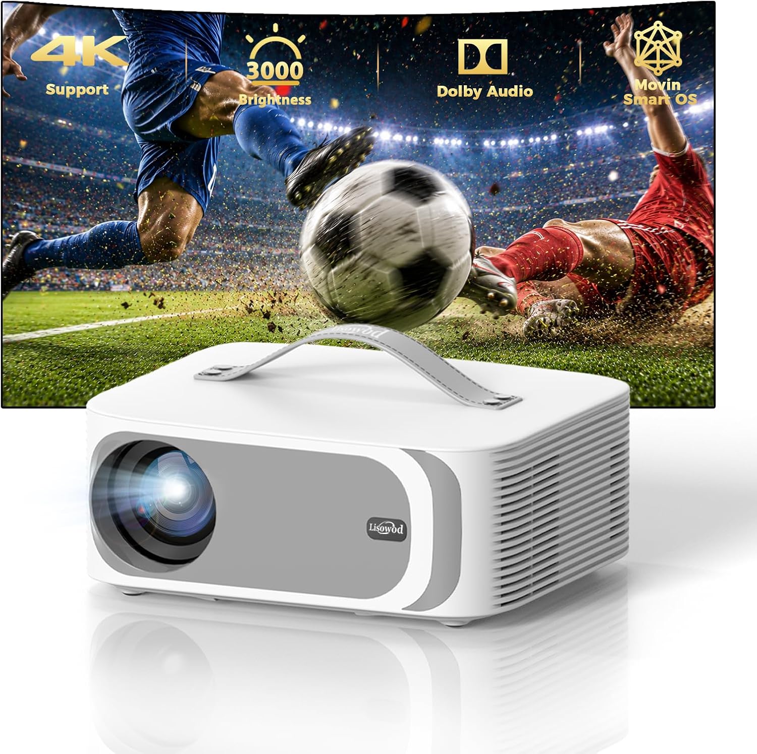 4K Portable Outdoor Projector, Official Apps, 50W Dolby Audio, 3000 Brightness, WiFi Bluetooth, AI Movin 2.0 OS, AI Auto Focus for Home Theater