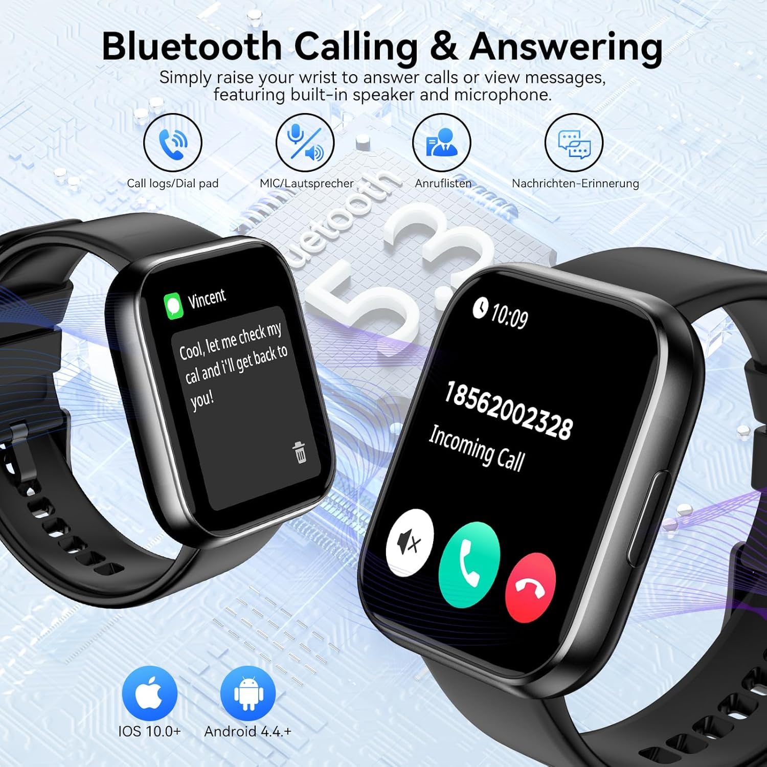 1.85" HD Men Smart Watch, Bluetooth Call Text, 5ATM Waterproof, 7 Days Battery, 130+ Sport Modes, Heart Rate Sleep Tracking for Android iOS