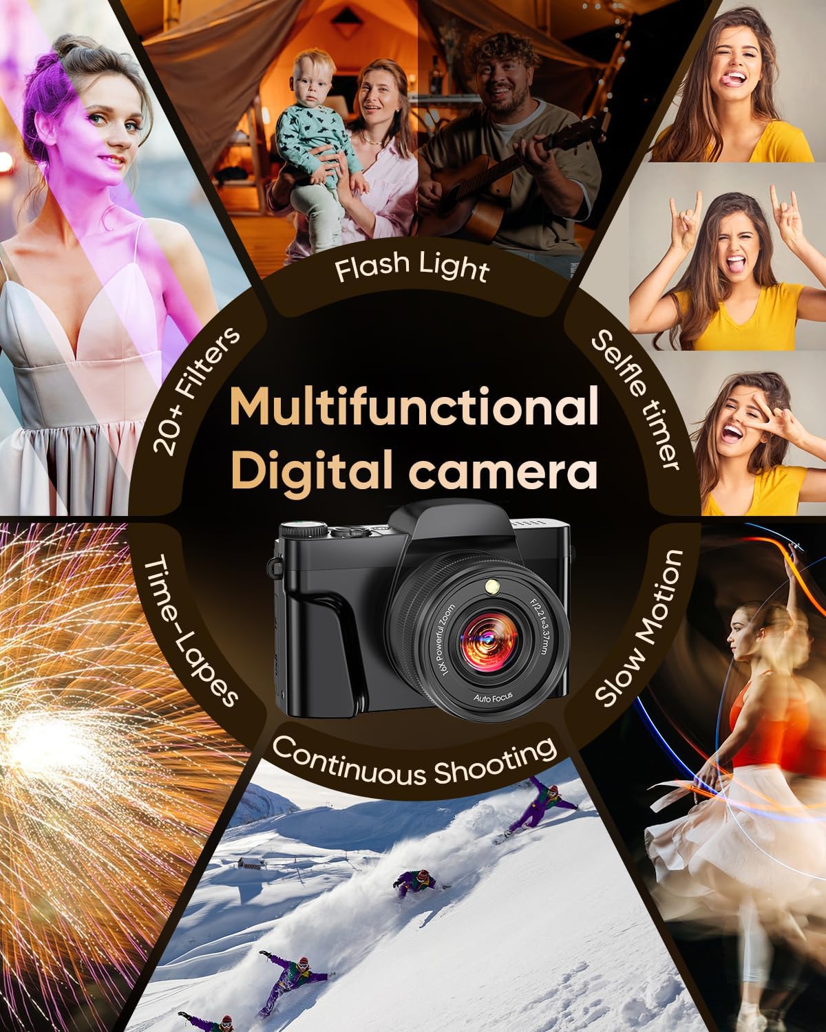 4K 64MP Autofocus Digital Vlogging Camera, WiFi 180° Flip Screen, 16X Zoom Anti-Shake, 32GB Card, 2 Batteries, Black Travel Camera for YouTube Beginners