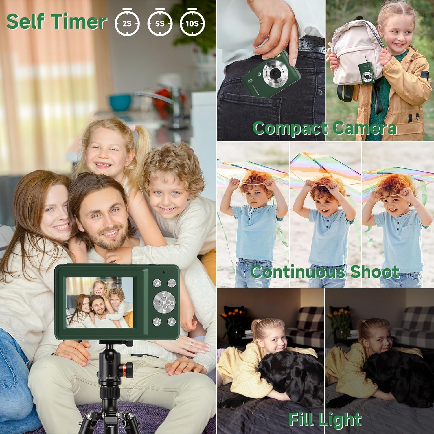 FHD 1080P 44MP Digital Camera, 16X Zoom, Face Detect, Smile Capture, Anti Shake, Compact Camera Gift for Teens Boys Girls