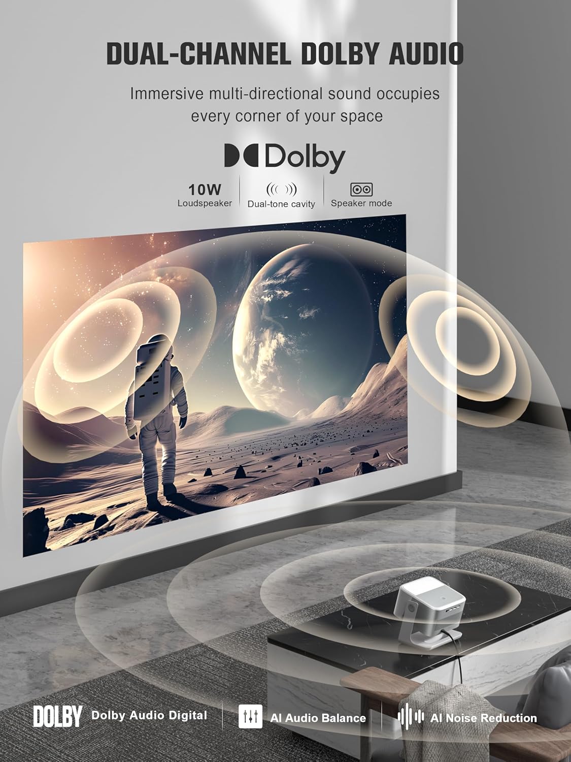 4K Google TV Smart Projector, Auto Focus & Dolby Sound, WiFi Bluetooth Portable Wireless Gaming Movie Projector for Home Outdoor