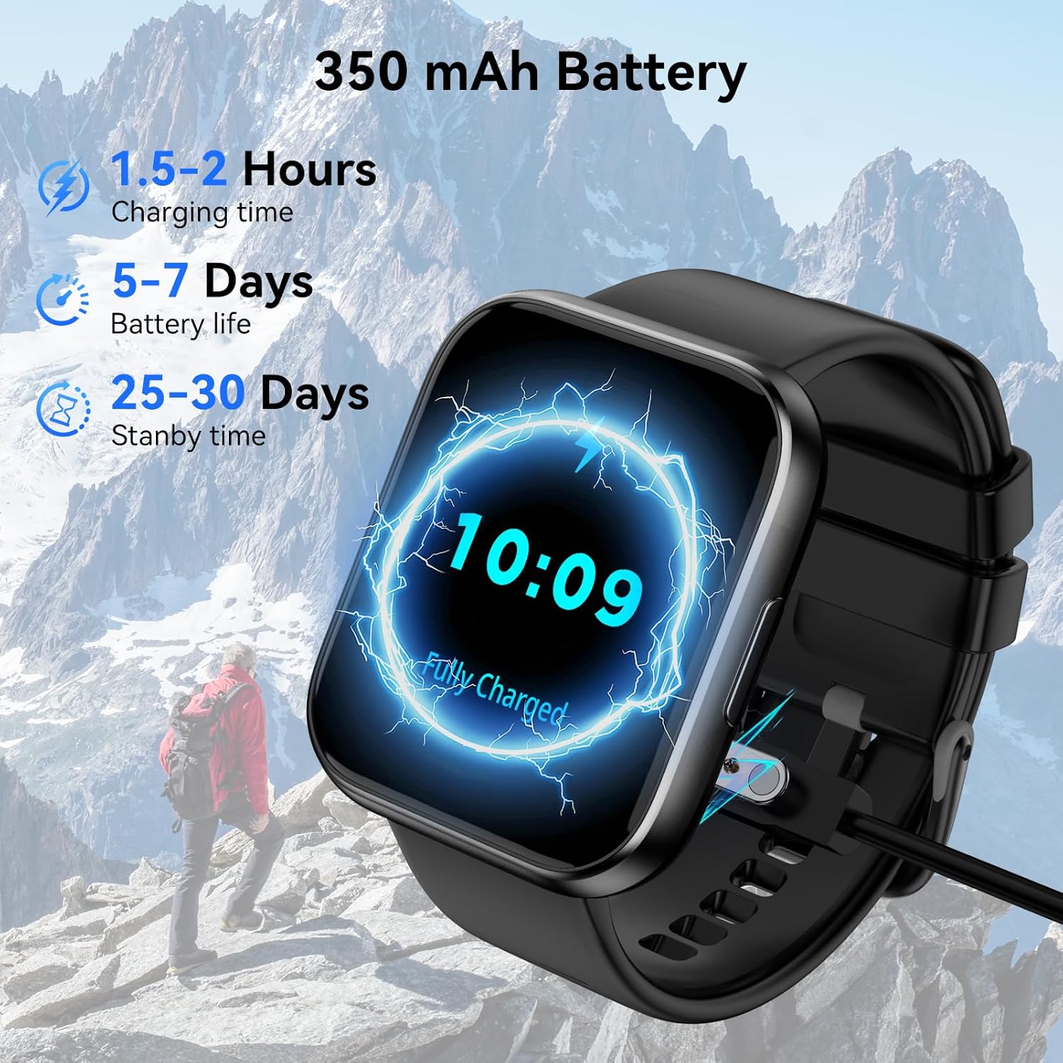 1.85" HD Men Smart Watch, Bluetooth Call Text, 5ATM Waterproof, 7 Days Battery, 130+ Sport Modes, Heart Rate Sleep Tracking for Android iOS