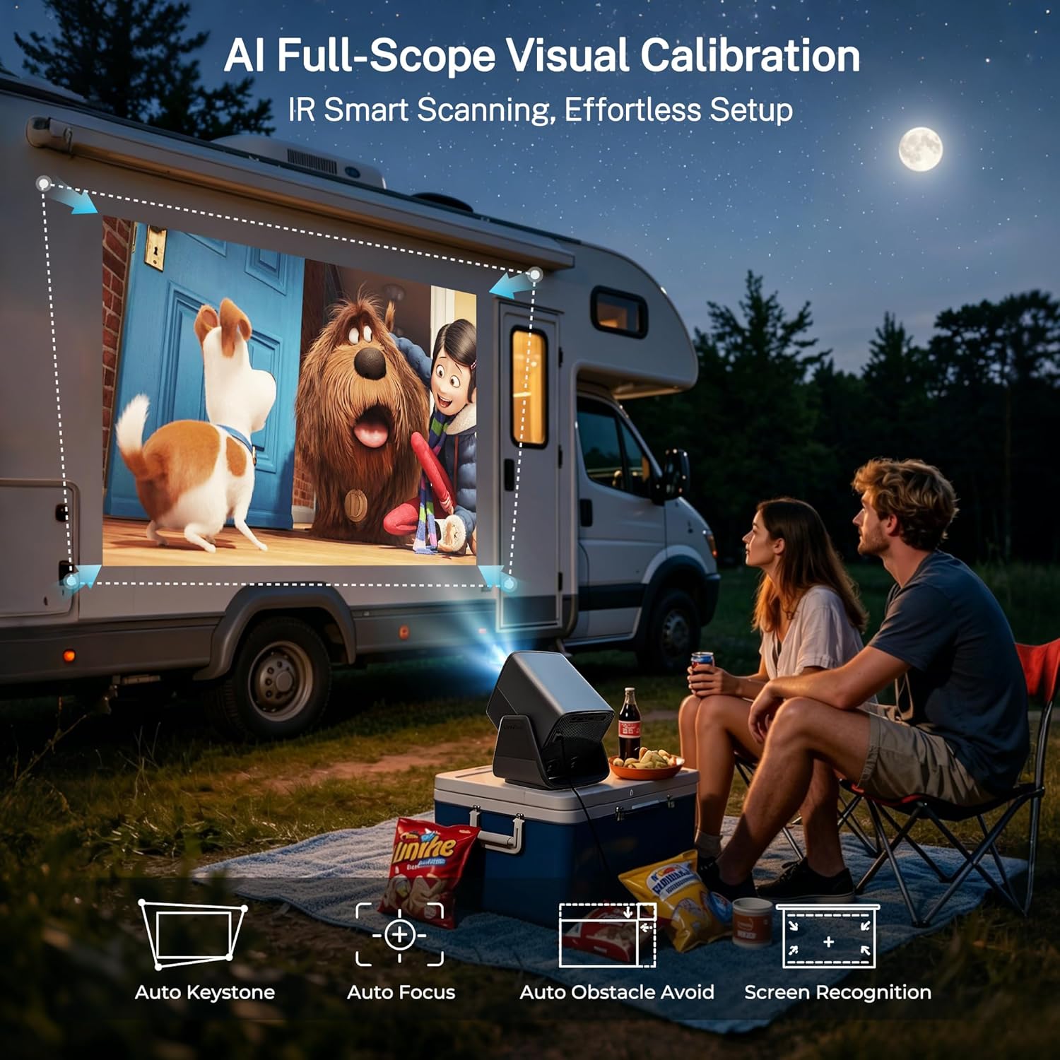 1080P Smart Projector 4K Supported, 2000 ANSI, Google TV, Voice Control, AI Auto Focus, HDR10, WiFi Bluetooth Portable Projector for Home & Outdoor