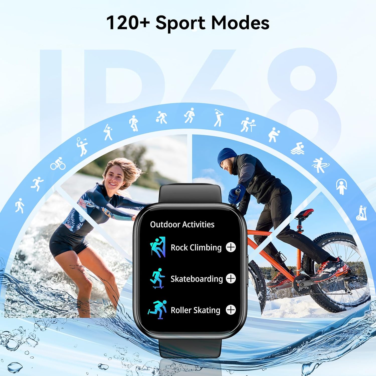 1.85" HD Men Smart Watch, Bluetooth Call Text, 5ATM Waterproof, 7 Days Battery, 130+ Sport Modes, Heart Rate Sleep Tracking for Android iOS