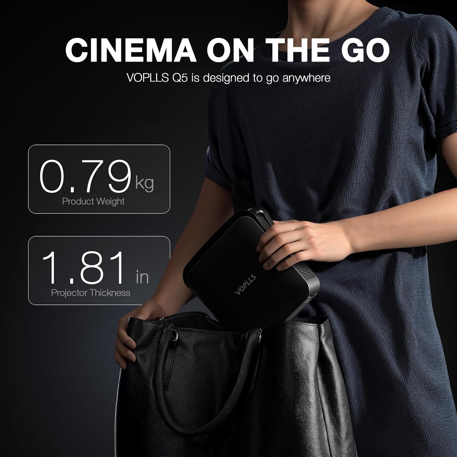 1080P Smart Mini Projector, Officially Licensed APP, 4K Supported, 1.81" Thin, WiFi Bluetooth, Auto Focus Keystone, Portable Home Outdoor Projector