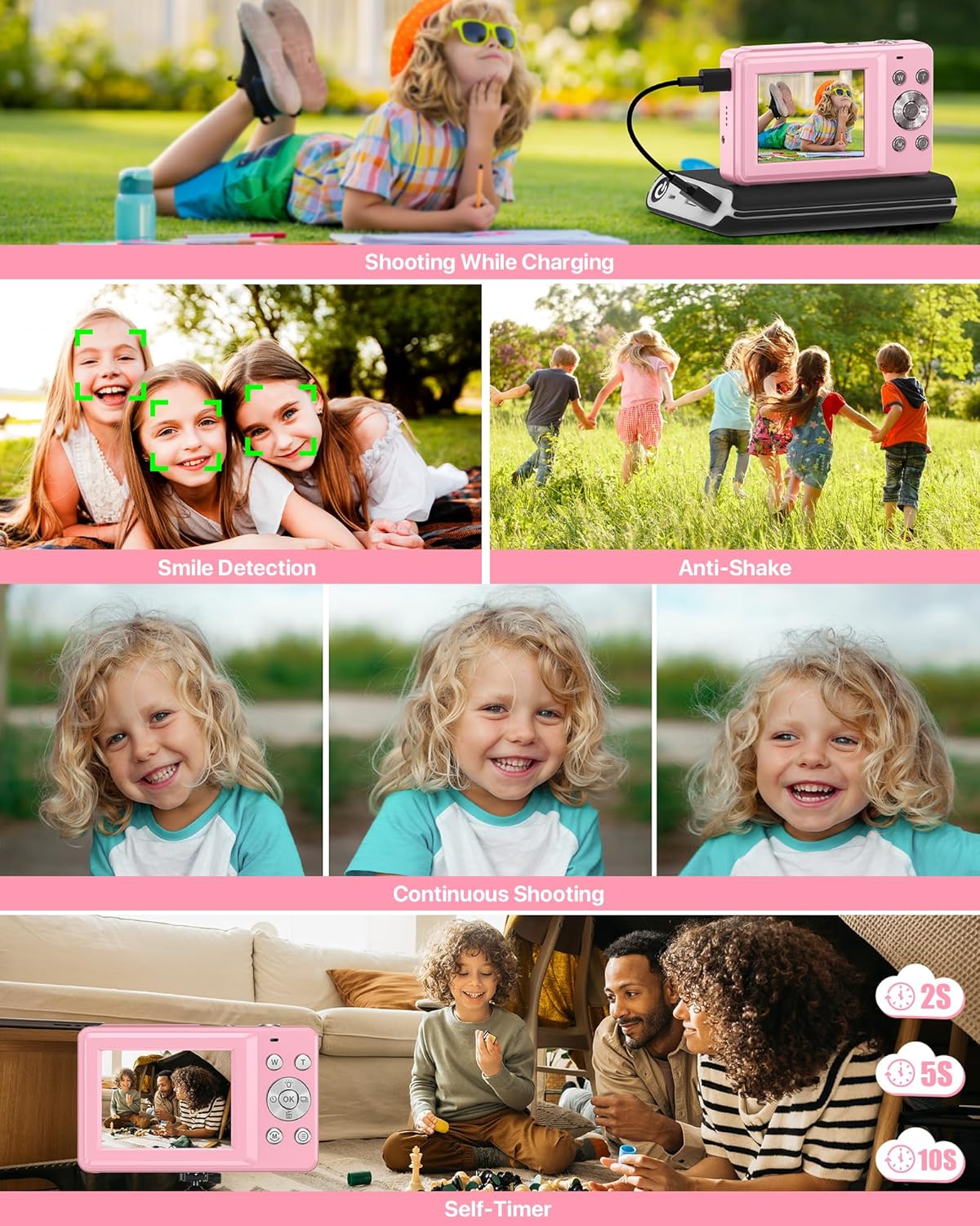 FHD 1080P Digital Camera, 16X Zoom Anti Shake, SD Card & Wrist Strap, Compact Point and Shoot Camera for Kids Teens Seniors