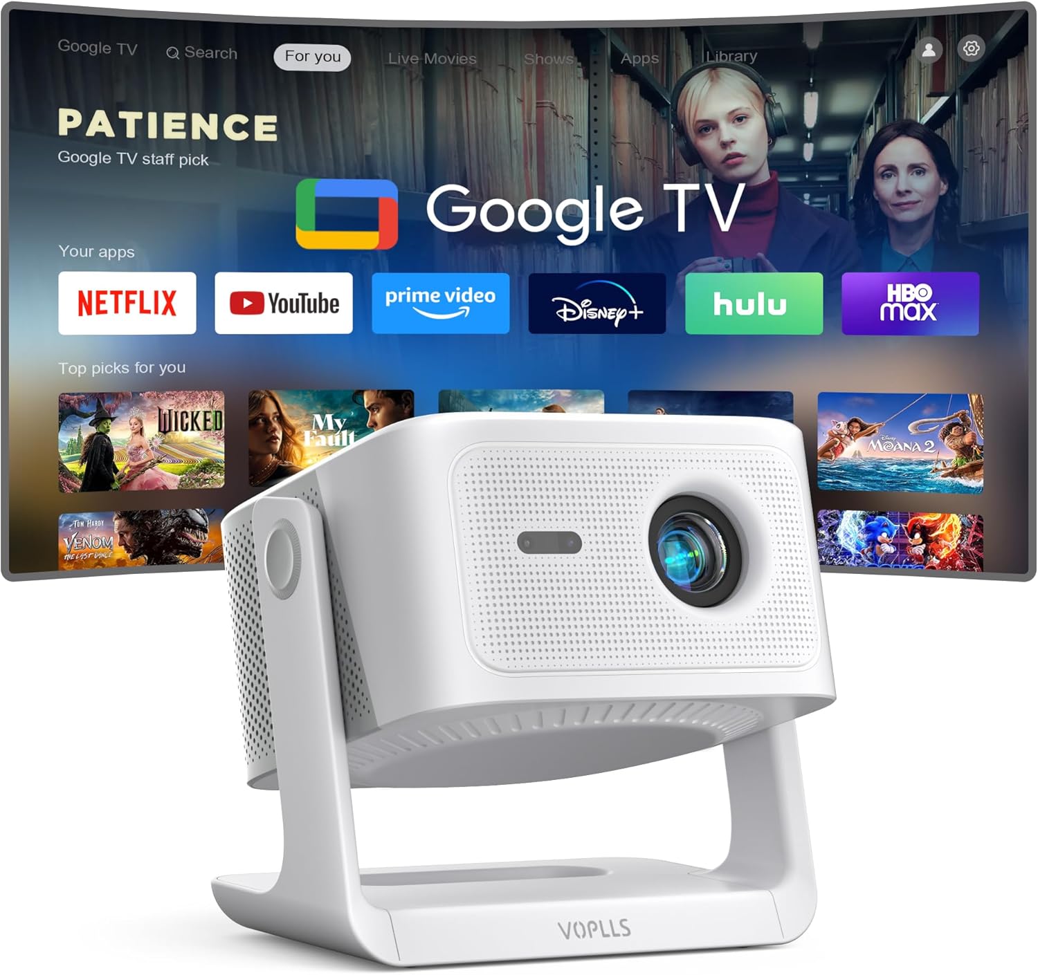 4K Google TV Smart Projector, Auto Focus & Dolby Sound, WiFi Bluetooth Portable Wireless Gaming Movie Projector for Home Outdoor