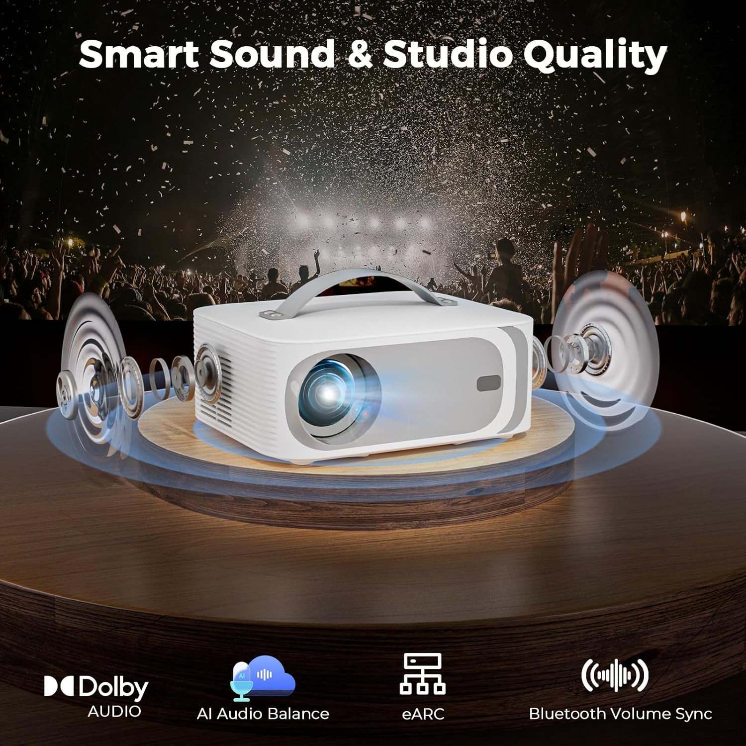 4K Portable Outdoor Projector, Official Apps, 50W Dolby Audio, 3000 Brightness, WiFi Bluetooth, AI Movin 2.0 OS, AI Auto Focus for Home Theater