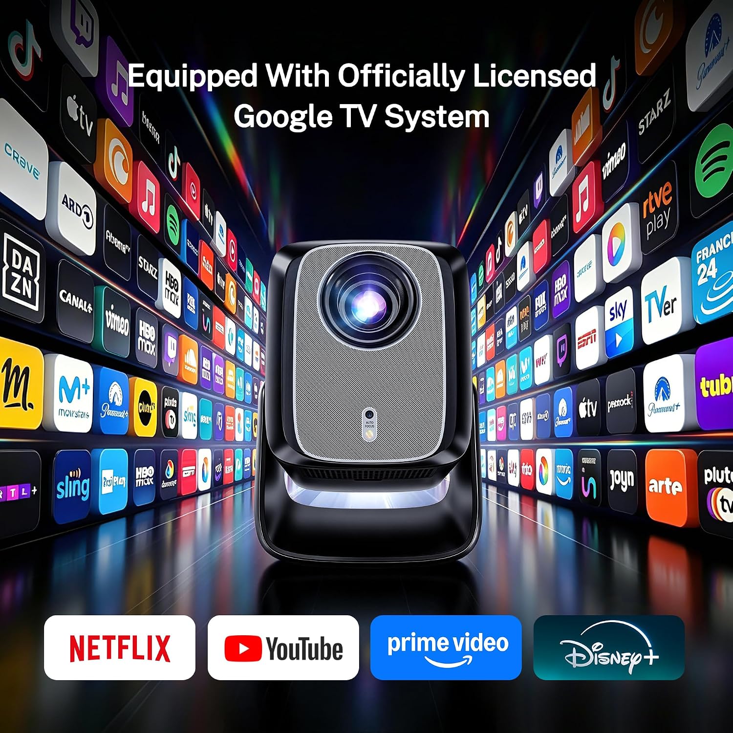 1080P Smart Projector 4K Supported, 2000 ANSI, Google TV, Voice Control, AI Auto Focus, HDR10, WiFi Bluetooth Portable Projector for Home & Outdoor