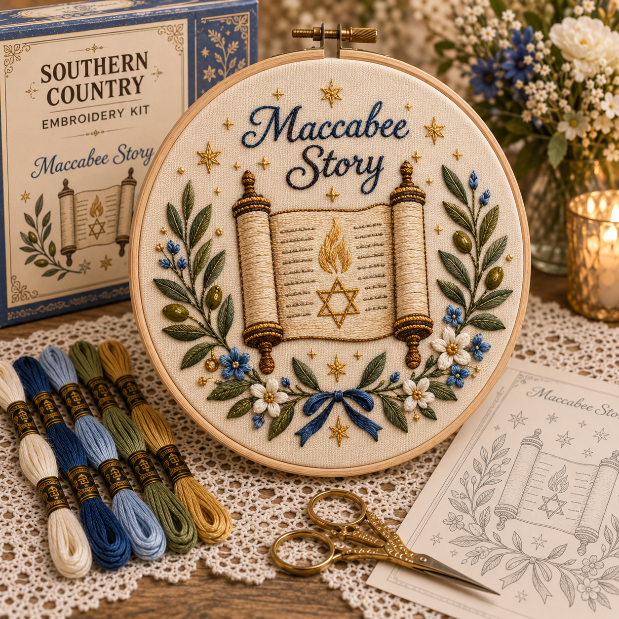 🔥Last Day-BUY 3 GET 1 FREE✨ Hanukkah DIY Embroidery Kit – Beautiful Festival of Lights Designs