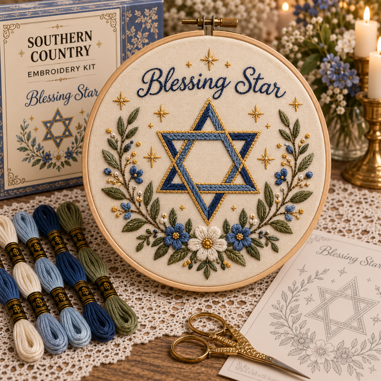 🔥Last Day-BUY 3 GET 1 FREE✨ Hanukkah DIY Embroidery Kit – Beautiful Festival of Lights Designs