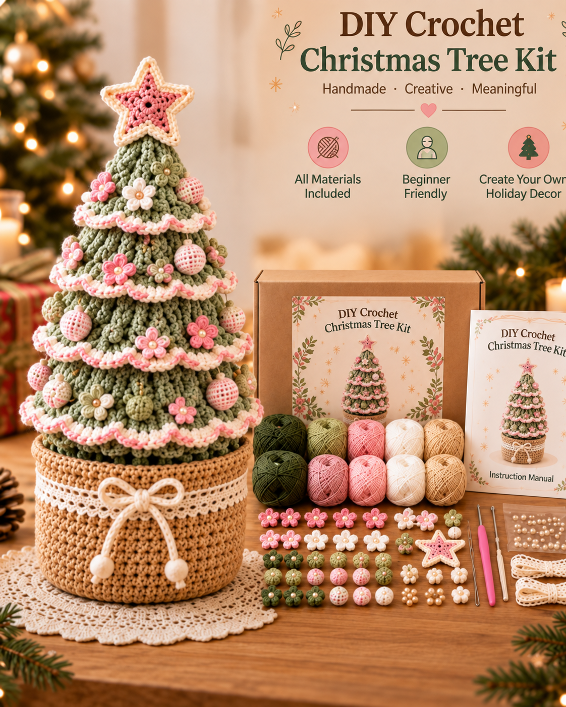 DIY Crochet Christmas Tree Kit – Handmade Holiday Decoration Craft Set