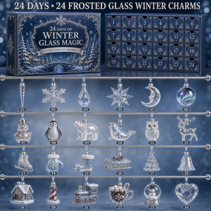 🎄24 Days of Winter Glass Magic Advent Calendar – 24 Frosted Crystal-Style Christmas Ornaments