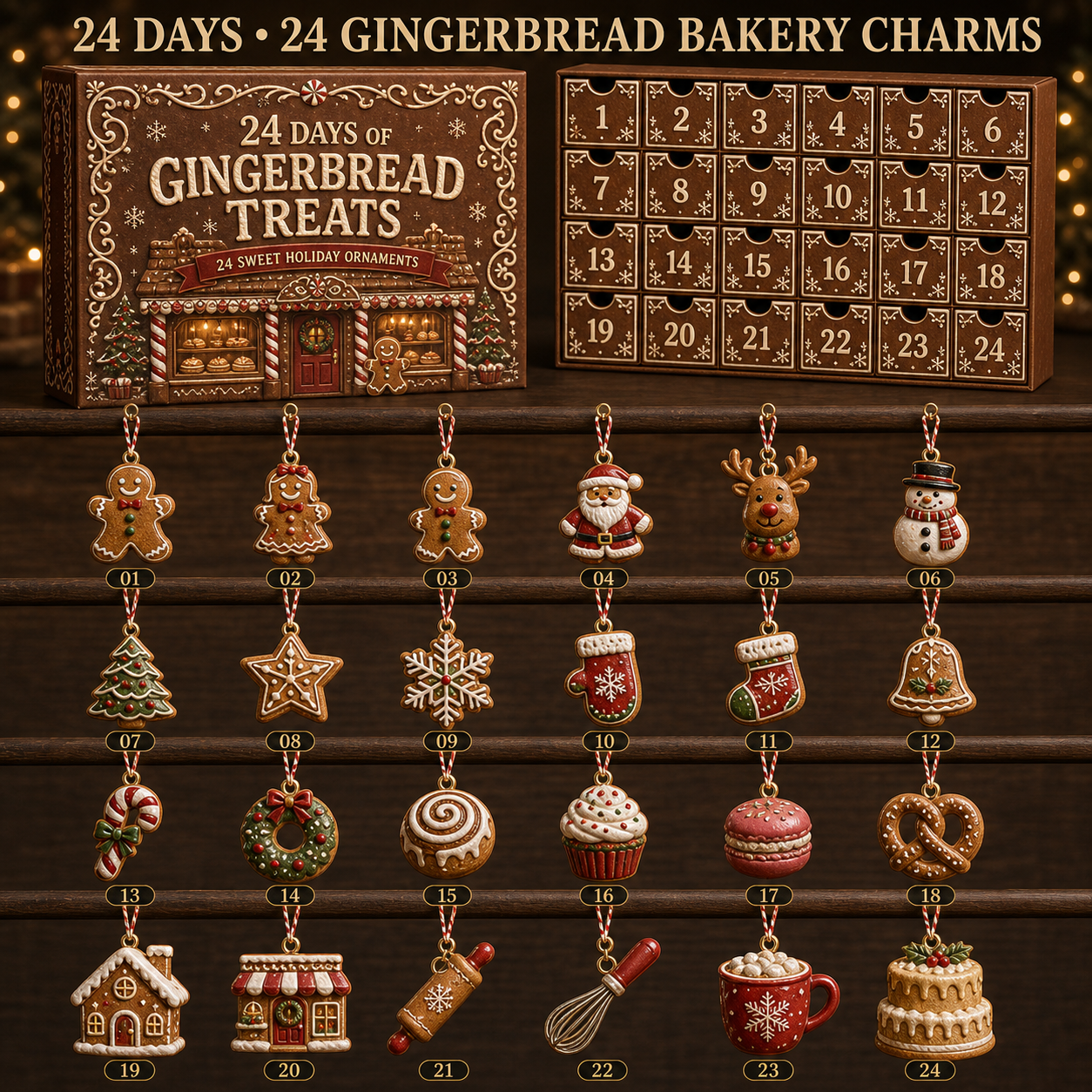 🍪24 Days of Gingerbread Treats Advent Calendar – 24 Sweet Christmas Bakery Ornaments