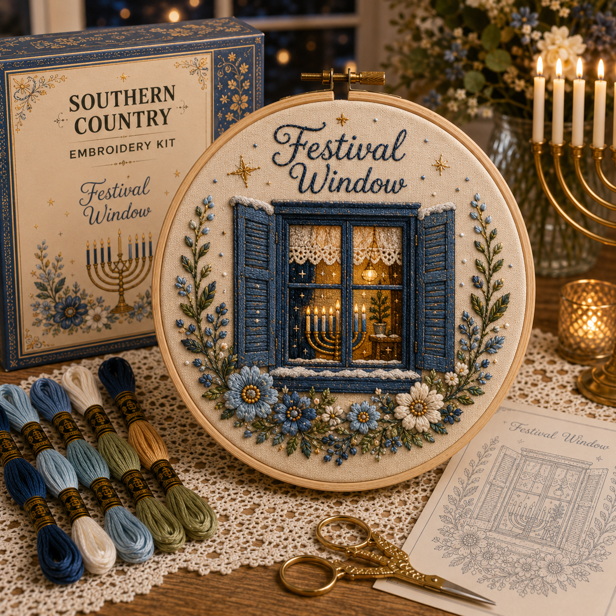 ✨ Hanukkah DIY Embroidery Kit – 5 Beautiful Festival of Lights Designs