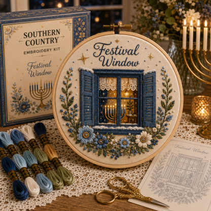 ✨ Hanukkah DIY Embroidery Kit – 5 Beautiful Festival of Lights Designs