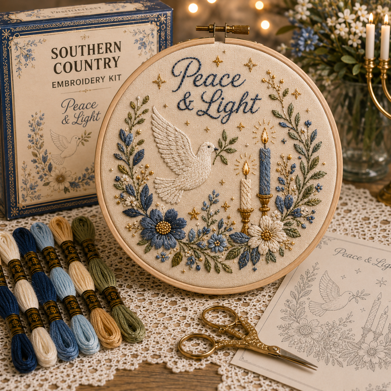 ✨ Hanukkah DIY Embroidery Kit – 5 Beautiful Festival of Lights Designs