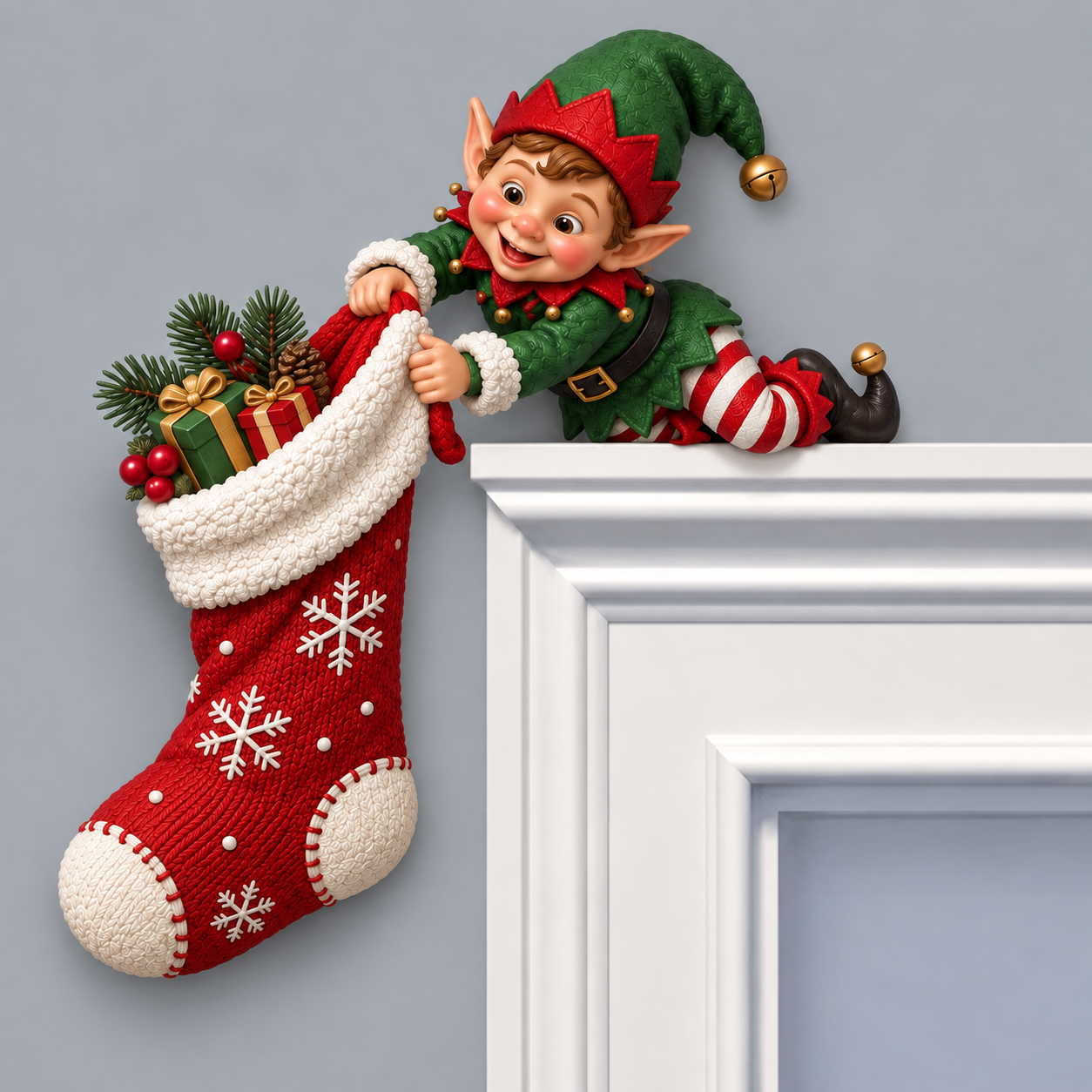 🎄 Christmas Door Frame Story Decor – Santa, Reindeer, Elf & Sleigh Holiday Topper Collection