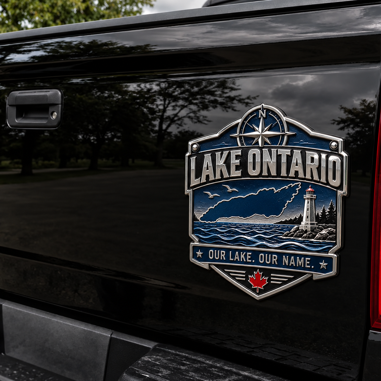 🎁Buy 2 Free Shipping-🗺️ Lake Ontario “Our Lake. Our Name.” Metal Car Badge