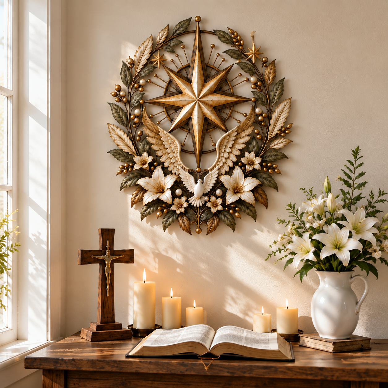 🙏 Hands of Prayer Cross Praying Hands Faith Wall Decor | Christian Cross with Harvest Wreath