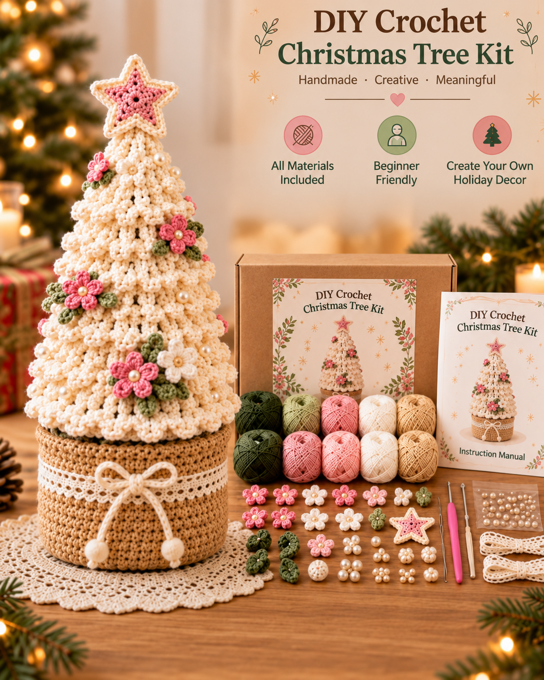 DIY Crochet Christmas Tree Kit – Handmade Holiday Decoration Craft Set