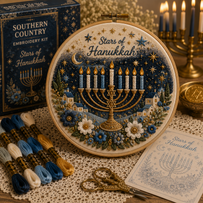 ✨ Hanukkah DIY Embroidery Kit – 5 Beautiful Festival of Lights Designs