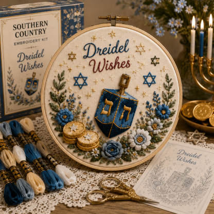 ✨ Hanukkah DIY Embroidery Kit – 5 Beautiful Festival of Lights Designs