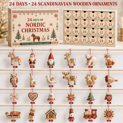 ❄️24 Days of Nordic Christmas Advent Calendar – 24 Scandinavian-Style Wooden Holiday Ornaments