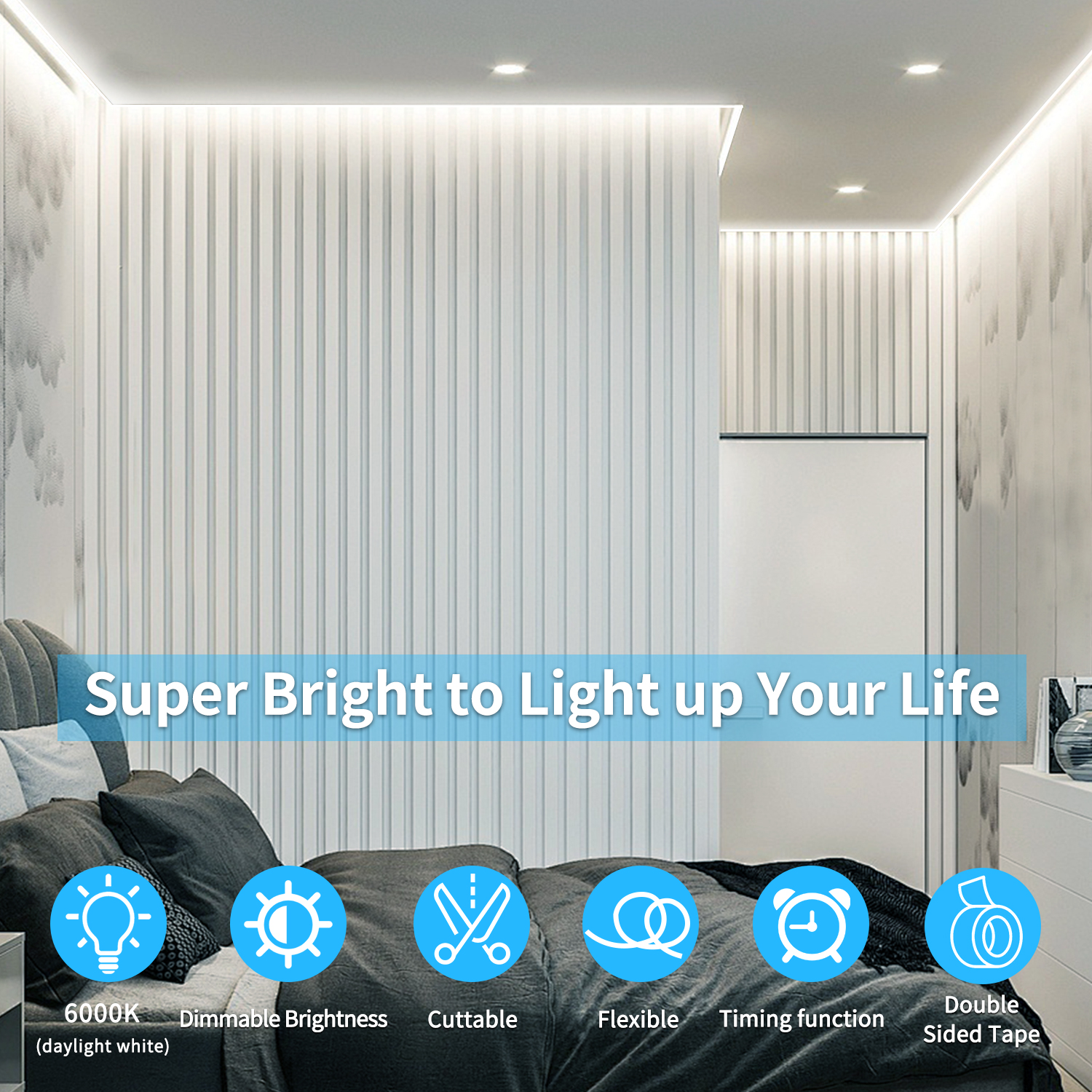COB LED Strip Light DC 24V Adjustable Light Warm White Flexible LED Rope Light For Bedroom, With Remote Control And Application Control LED Strip For Living Room, Shelves, Cabinets