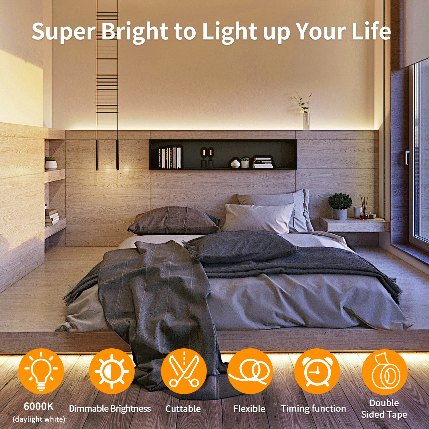 COB LED Strip Light DC 24V Adjustable Light Warm White Flexible LED Rope Light For Bedroom, With Remote Control And Application Control LED Strip For Living Room, Shelves, Cabinets