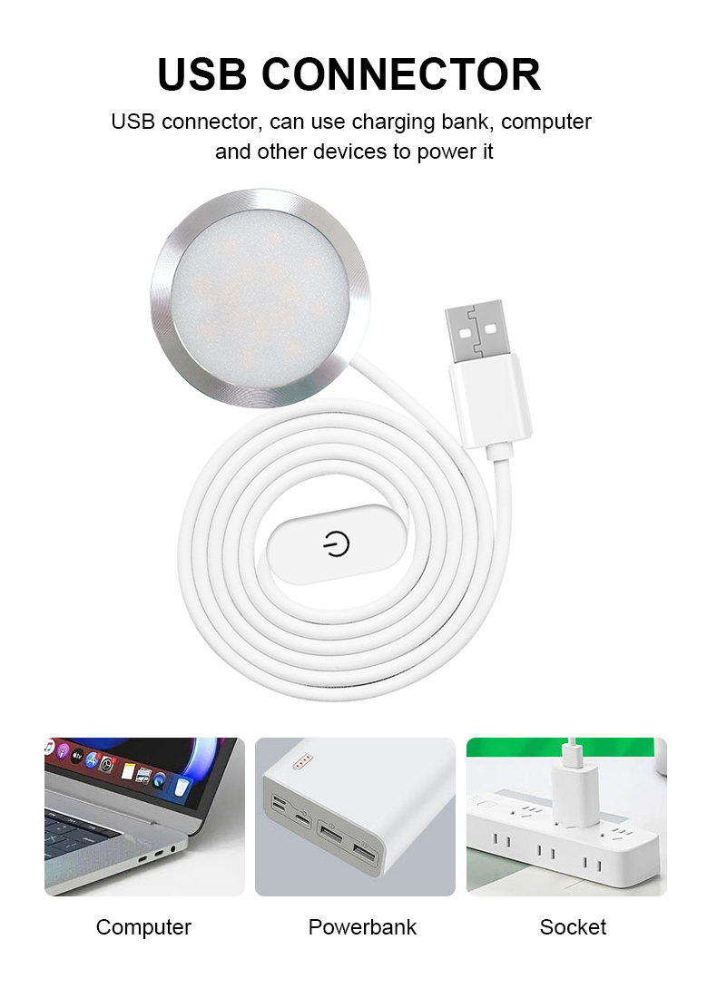 High Quality 5V USB LED Puck Lights | Touch Control Small Round LED Lights for 3D Printed Models, Cabinet, RV & Closet