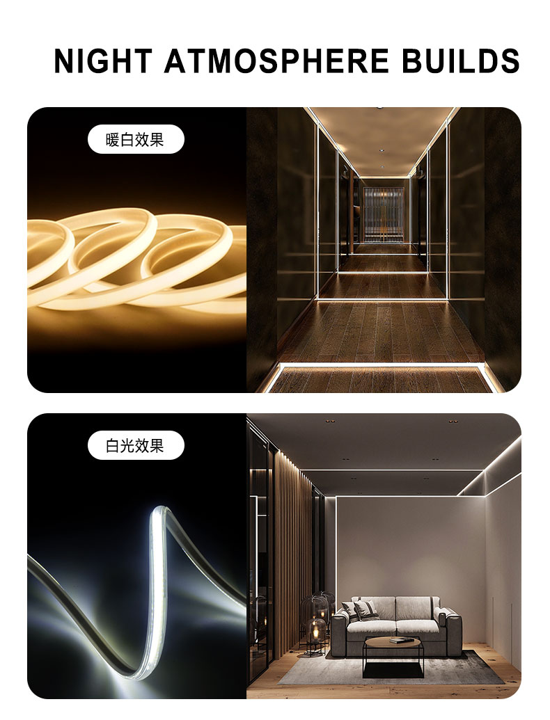 High Voltage 220v High Quality Warm White and White Led Strip Lights High Brightness Cob Led Strip Lights High Waterproof IP67