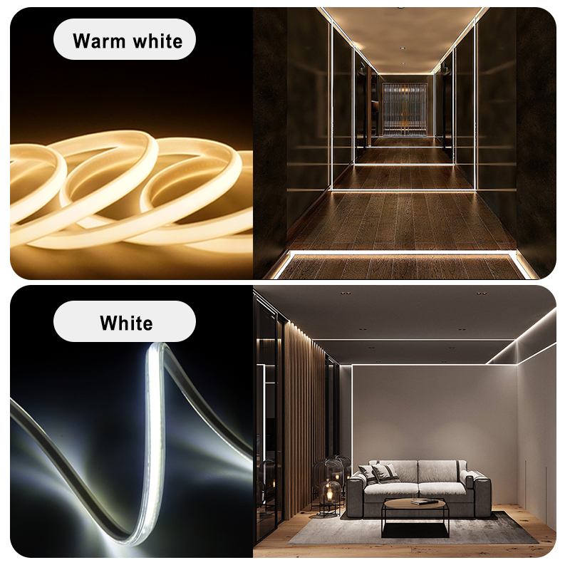 High Voltage 220v High Quality Warm White and White Led Strip Lights High Brightness Cob Led Strip Lights High Waterproof IP67