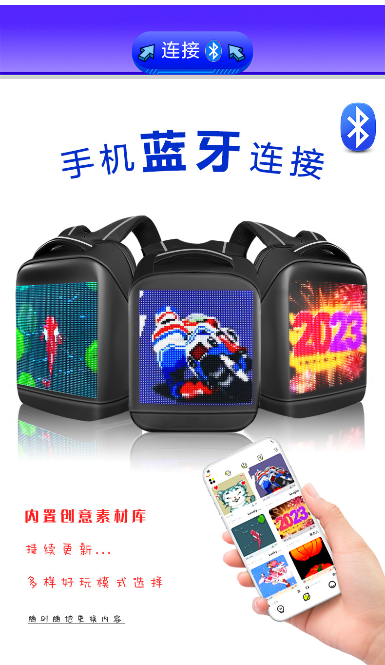 Full color intelligent outdoor LED backpack with LED display screen backpack